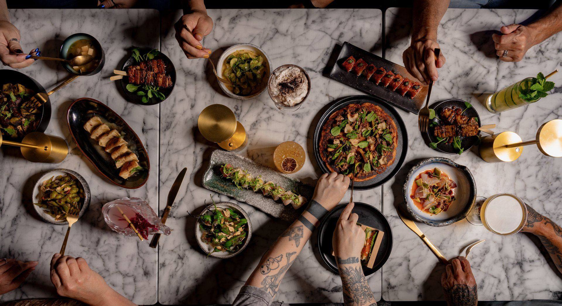Full spread of Cherryfish dishes set for a private event in Pacific Beach San Diego