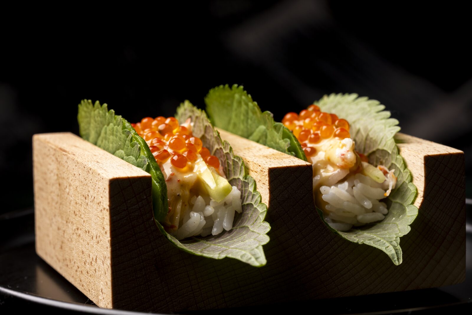 King crab handrolls served in private dining at Cherryfish, Pacific Beach San Diego